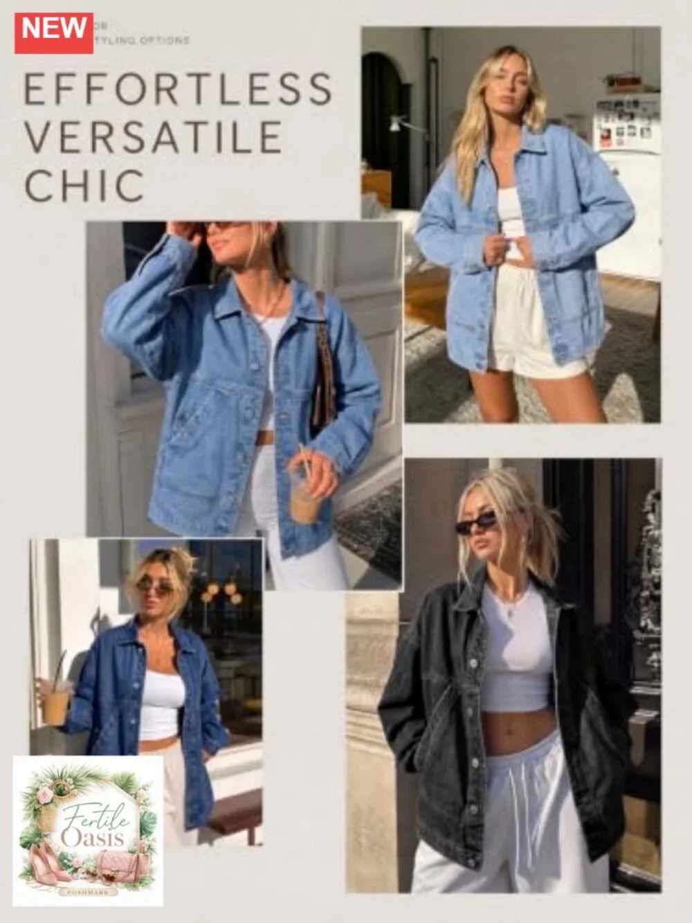 Women's Oversized Denim Jacket Boyfriend Fit Cotton Trucker Coat